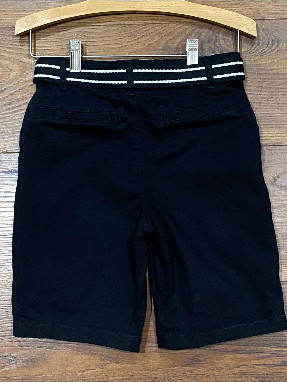 Gymboree Boys Black Wrinkle-Resistant Belted Chino Uniform Shorts Size 7